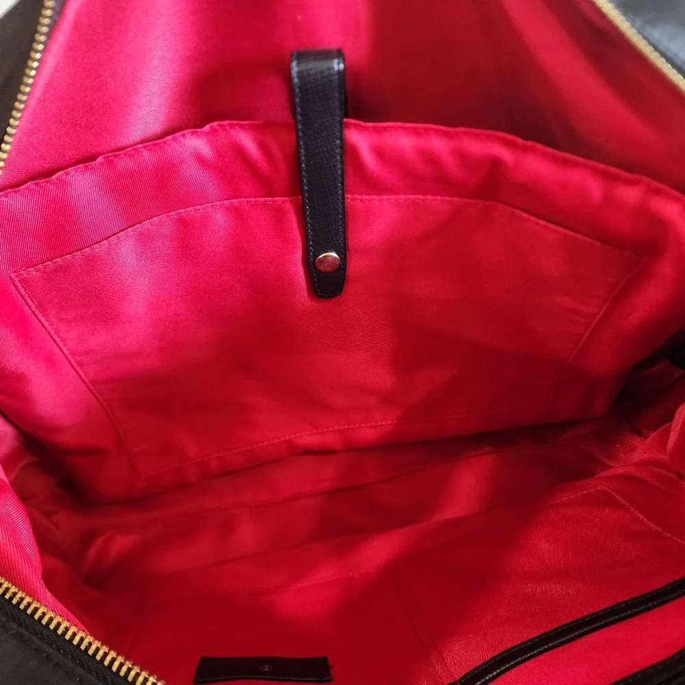 Travanti Black Large Laptop Bag with Gold Accents and Red Interior